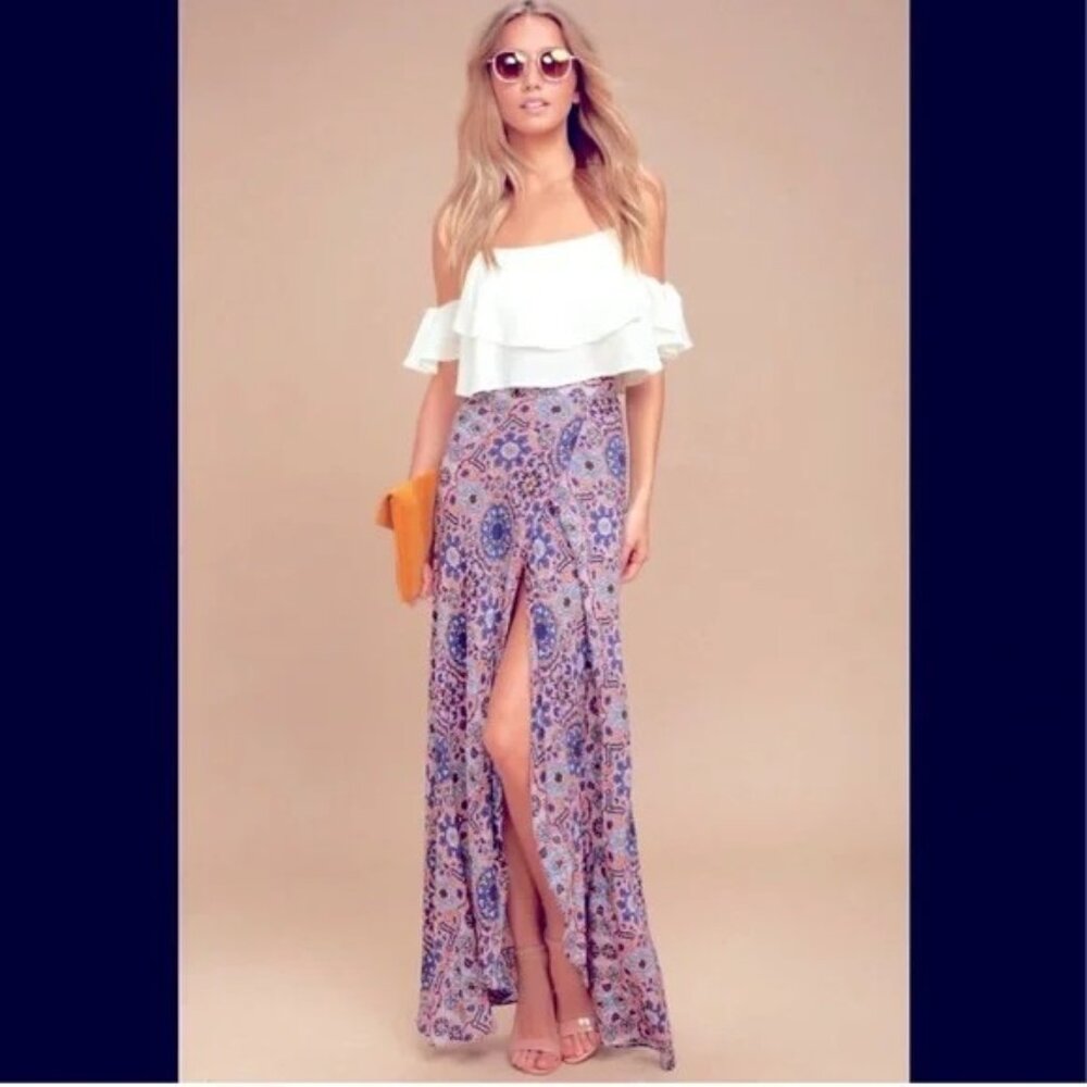 Lulu’s Boho Maxi Skirt – Vibrant Pink & Blue Festival Vibes, Size M